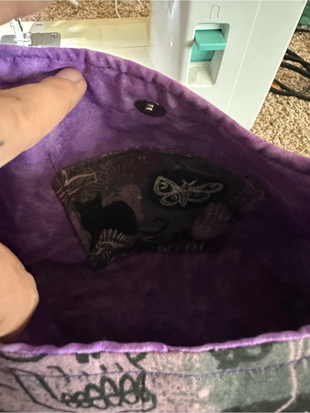Handmade Gothic Skull & Butterfly Shoulder Bag - Purple/Gray